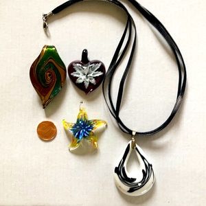 4 handmade murano inspired glass pendant